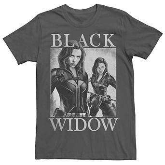 Men's Marvel Black Widow Mirror Black And White Poster Tee