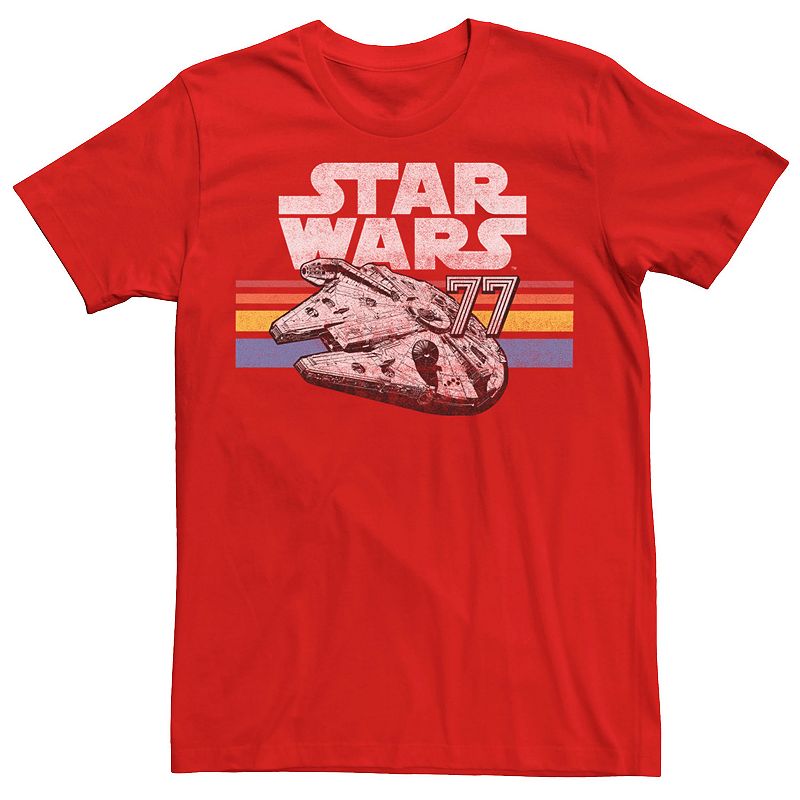 UPC 195156704336 product image for Men's Star Wars Millennium Falcon 77 Retro Lines Logo Tee, Size: Medium, Red | upcitemdb.com
