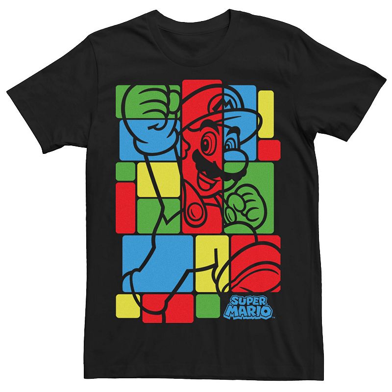 Men's Nintendo Super Mario Colorful Squares Fill Classic Tee, Size: XXL, Black