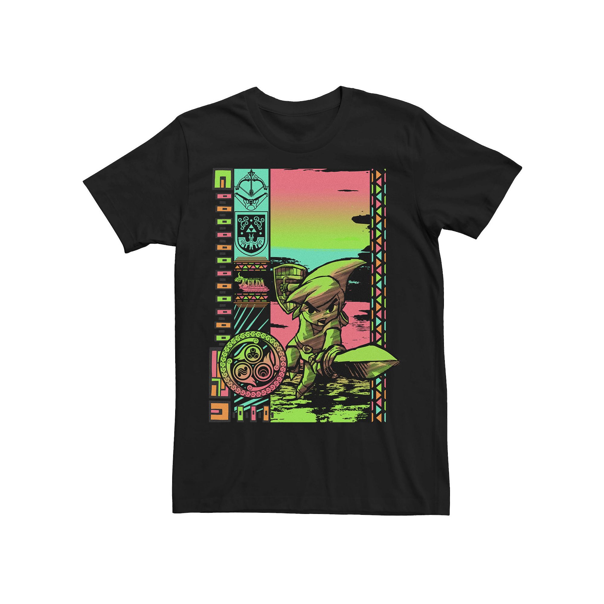 Mens Zelda Hang Ten Retro Neon Poster Tee, Size: Medium, Black