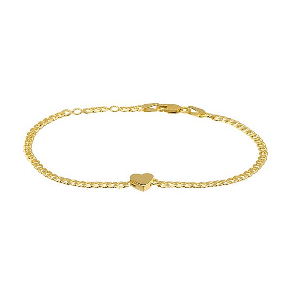 14k Gold Adjustable Heart Charm Bracelet
