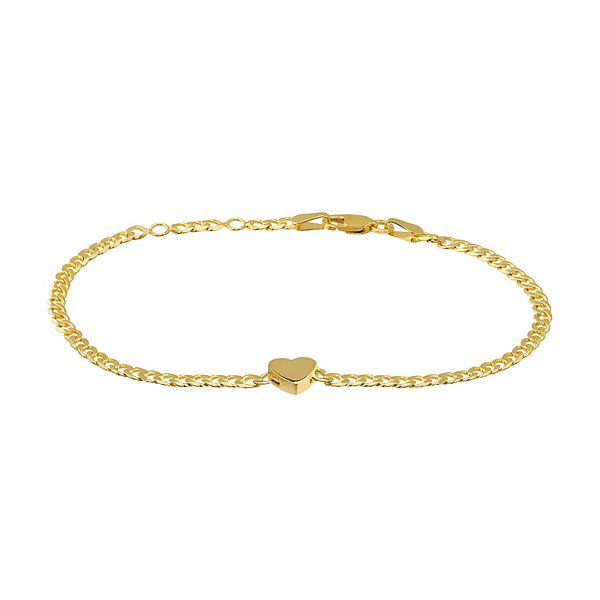 Personalized 14kt Gold-Plated Girls& Heart Charm Bracelet