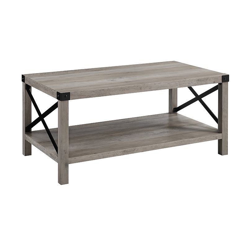 Banbury Designs X-Frame Farmhouse Wood Coffee Table, Grey