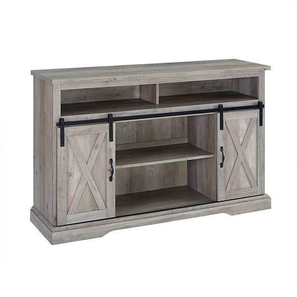 Banbury Designs Modern Farmhouse Sliding Barn Door Highboy TV Stand