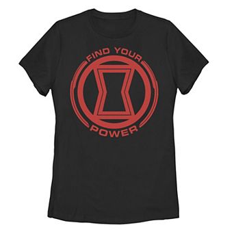 Juniors' Marvel Black Widow "Find Your Power" Red Logo Graphic Tee
