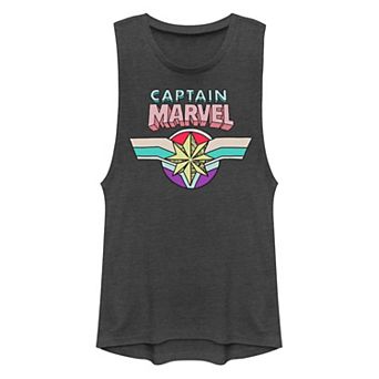 Juniors' Captain Marvel Cartoon Logo Muscle Tank Top
