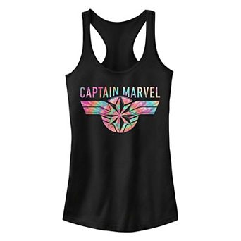 Juniors' Captain Marvel Tie-Dye Logo Tank Top