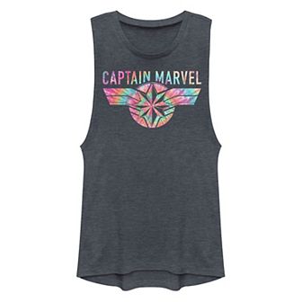 Juniors' Captain Marvel Tie-Dye Logo Muscle Tank Top