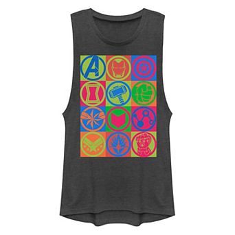 Juniors' Marvel Avengers: Endgame Colorful Symbol Muscle Tank Top
