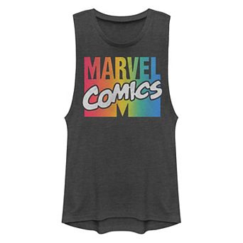 Juniors' Marvel Comics Rainbow Gradient Logo Muscle Tank Top