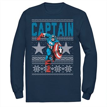 Men's Marvel Captain America Stars Ugly Christmas Sweater Tee