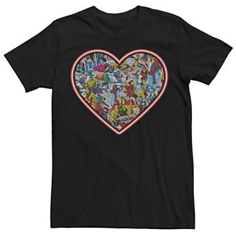 Men's Marvel Comic Collage Heart Fill Tee