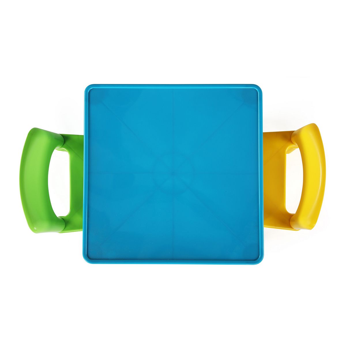Square tabletop detail with blue border and translucent blue surface