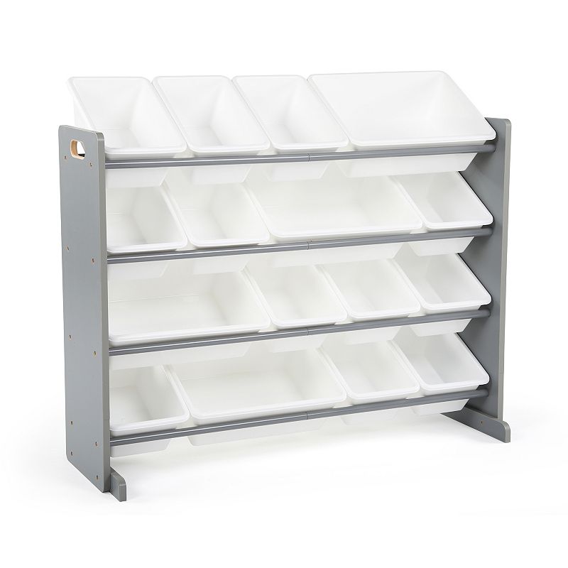 Humble Crew Children Wood and Plastic Organizer Rack with 16 Bins  Gray and White