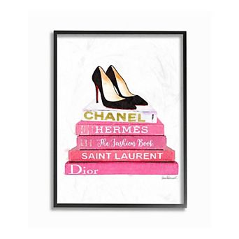 Stupell Home Decor Pink Books Heels Framed Wall Art