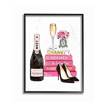 Stupell Home Decor Pink Books Champagne Framed Wall Art