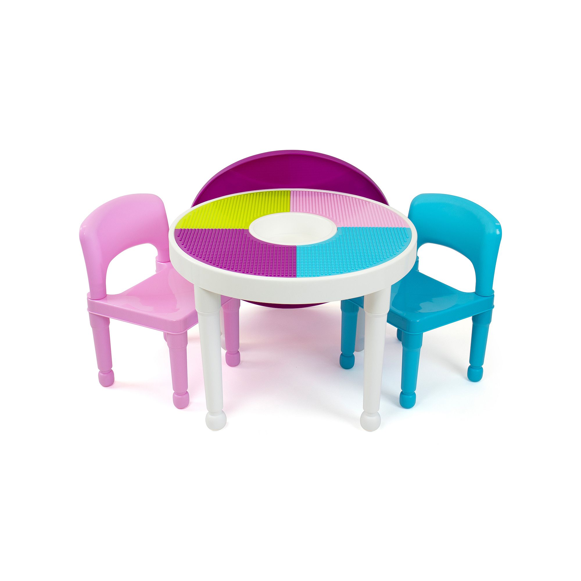 Humble Crew 2-in-1 Round Construction Table & 2 Chairs Set, Pink