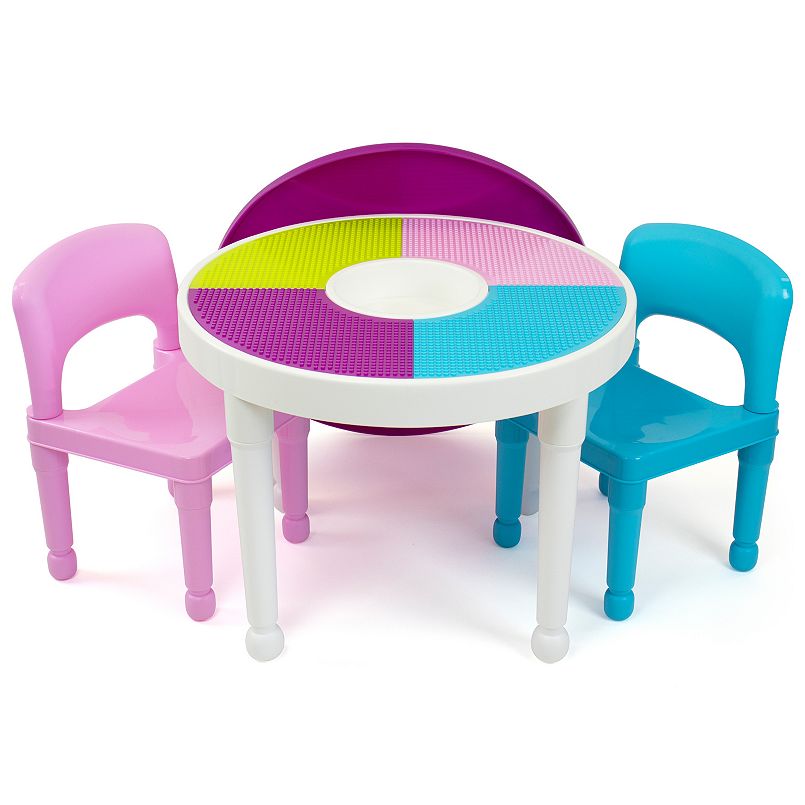 2-in-1 round construction table with two colorful chairs set