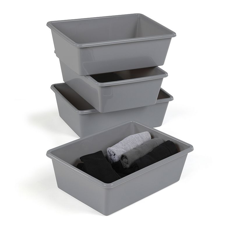 5 Gal Heavy Duty Latching Plastic Storage Bin 4Pc Stackable