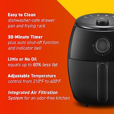 Elite Cuisine 2Qt. Compact Adjustable Time/Temp Air Fryer