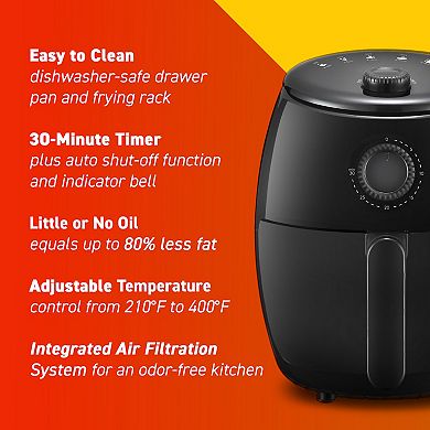 2Qt Air Fryer with Timer & Temperature Controls, 1000W
