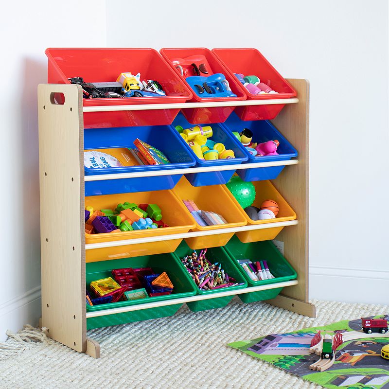 Qaba Kids Toy Storage Organizer With 2 Bins, Coat Hanger