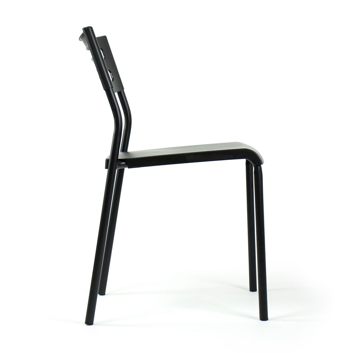 Humble Crew industrial desk chair with black frame and black upholstered seat