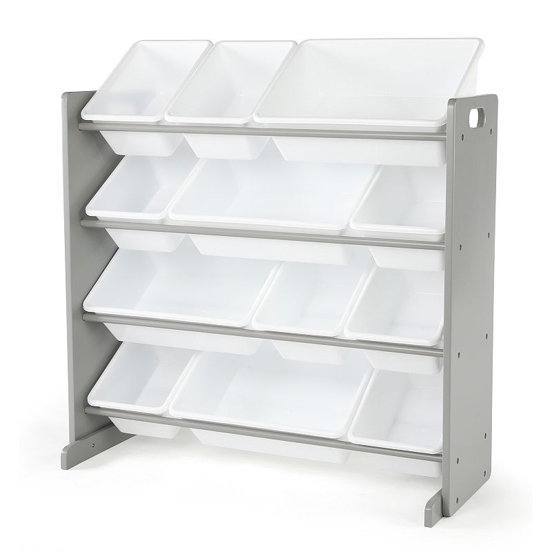 Humble Crew Children Wood and Plastic Organizing Rack with 12 Bins  Gray and White