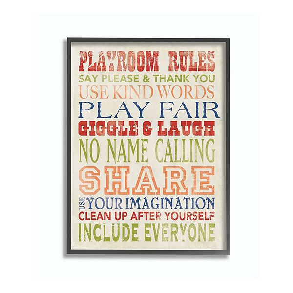 Stupell Home Decor Playroom Rules Framed Wall Art