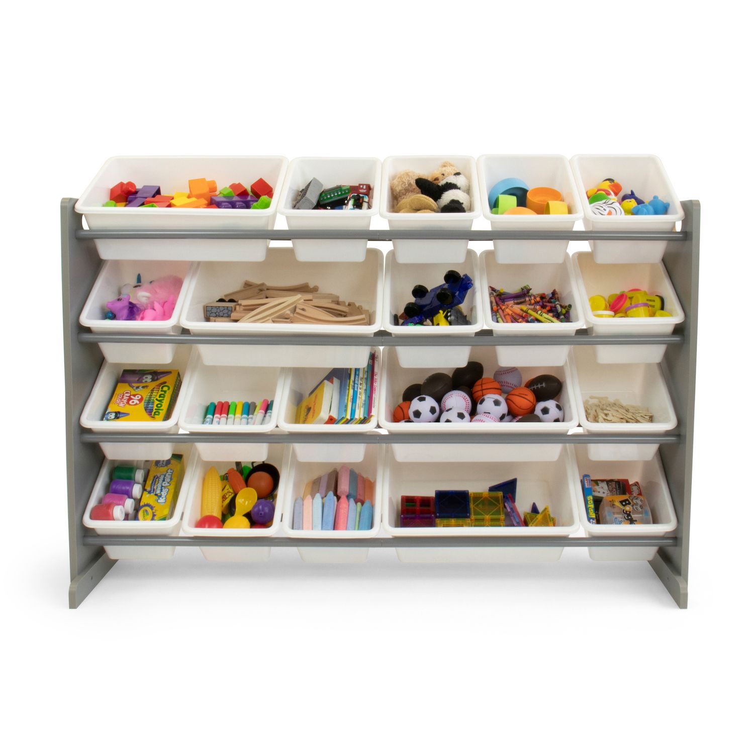 Libreria Portagiocattoli Humble Crew Con 20 Contenitori In Plastica - Naturale E Bianco - Scaffale Organizzatore Per Cameretta