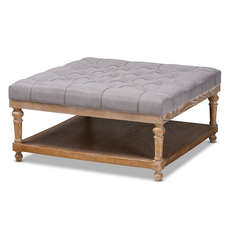 Kelly Modern and Rustic Grey Linen Fabric Upholstered and Greywashed Wood Cocktail Ottoman