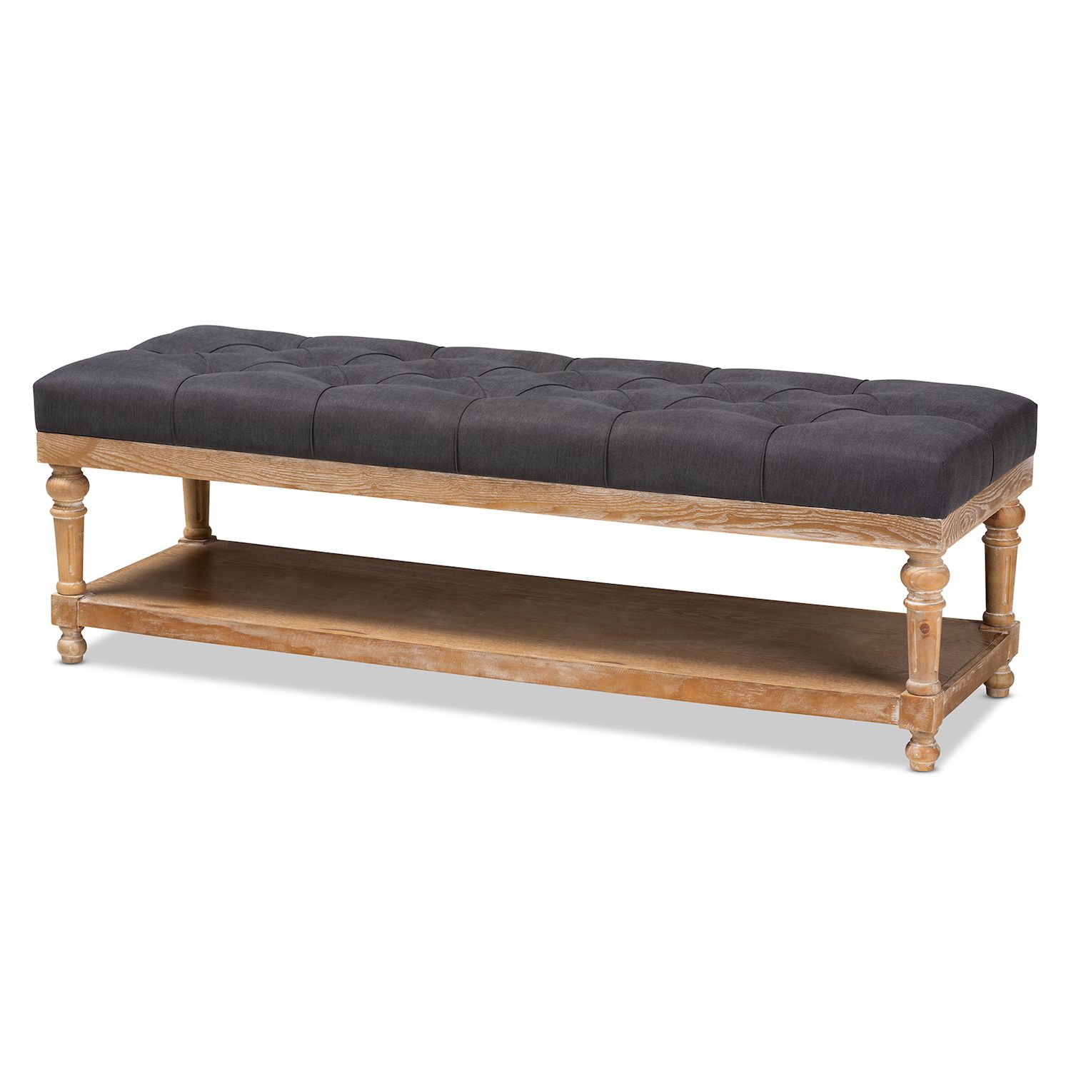 Baxton Studio Linda Bench   4481553 Charcoal Graywashed