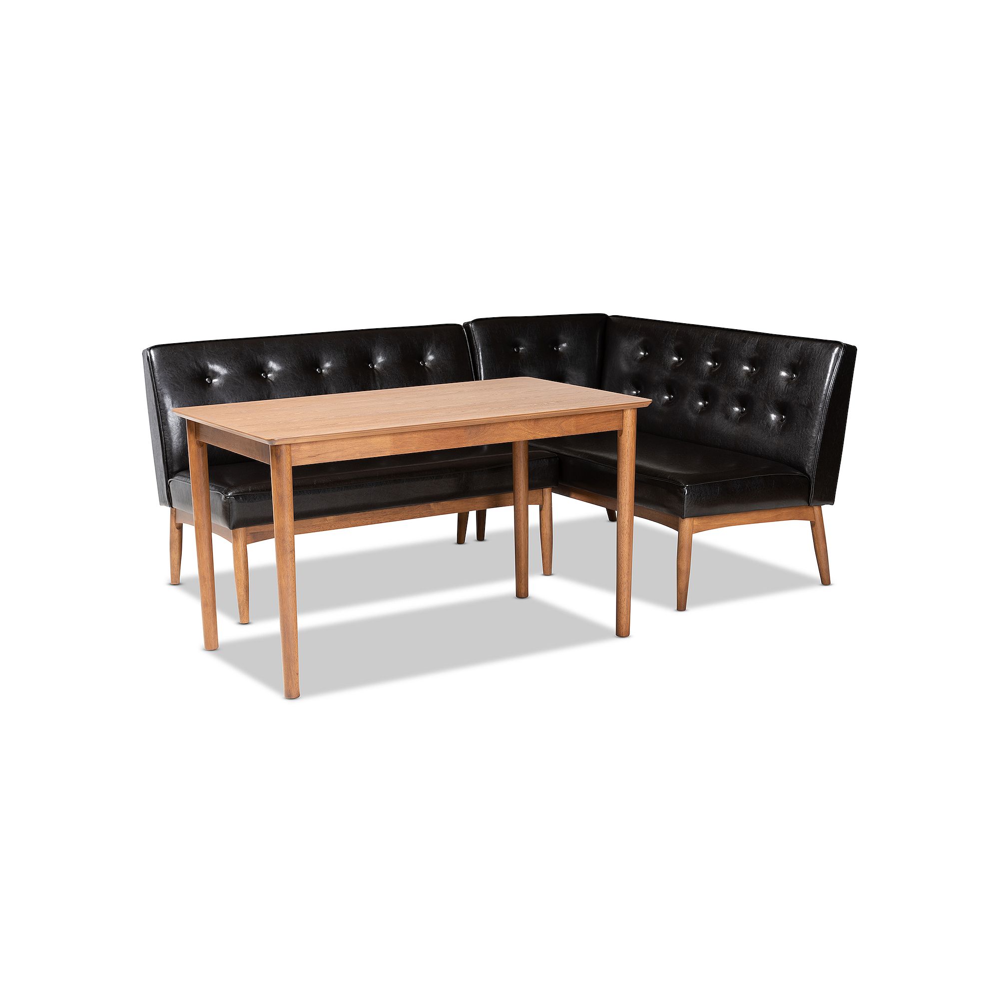 Baxton Studio Arvid Dining Table & Corner Bench 3-piece Set, Dark Brown Bro