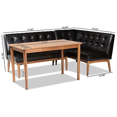 Baxton Studio Arvid Dining Table & Corner Bench 3-piece Set