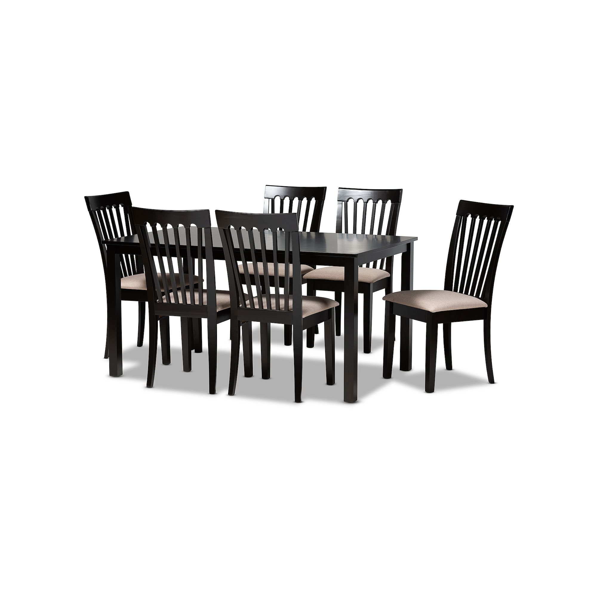 Baxton Studio Minette Dining Table 7-piece Set, Sand Dark Brown