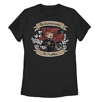 Juniors' Marvel Black Widow "No Superpowers No Problem" Graphic Tee