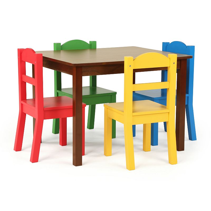 Humble Crew Kids Wood Table and 4 Chairs Set, Brown