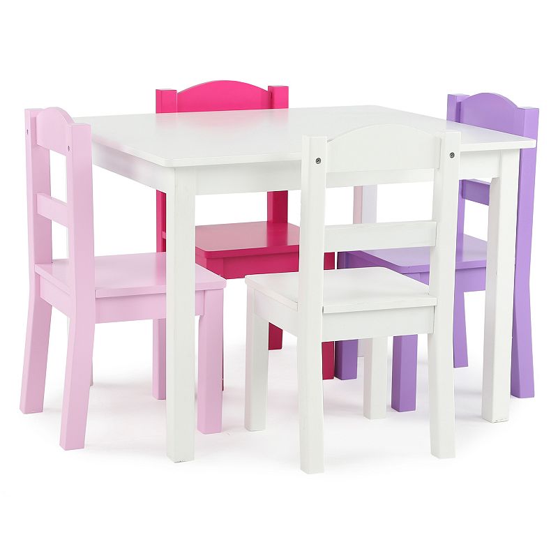 Humble Crew Kids Wood Table and 4 Chairs Set, Pink
