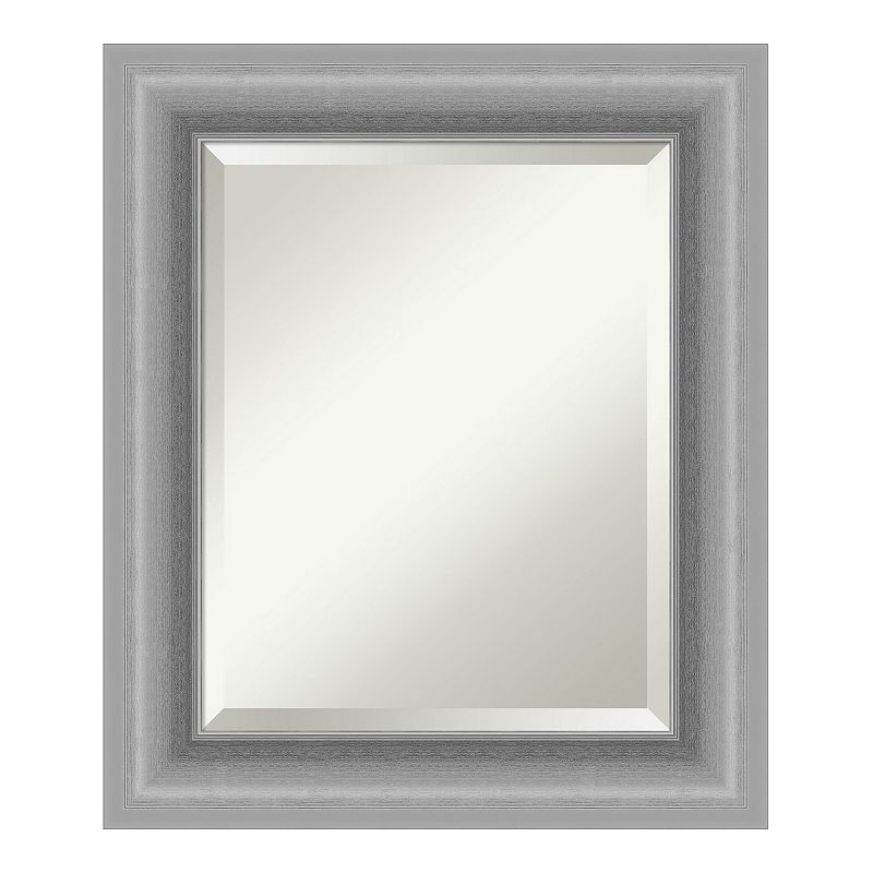 Amanti Art Peak Polished Framed Bathroom Vanity Wall Mirror, Silver, 34X28