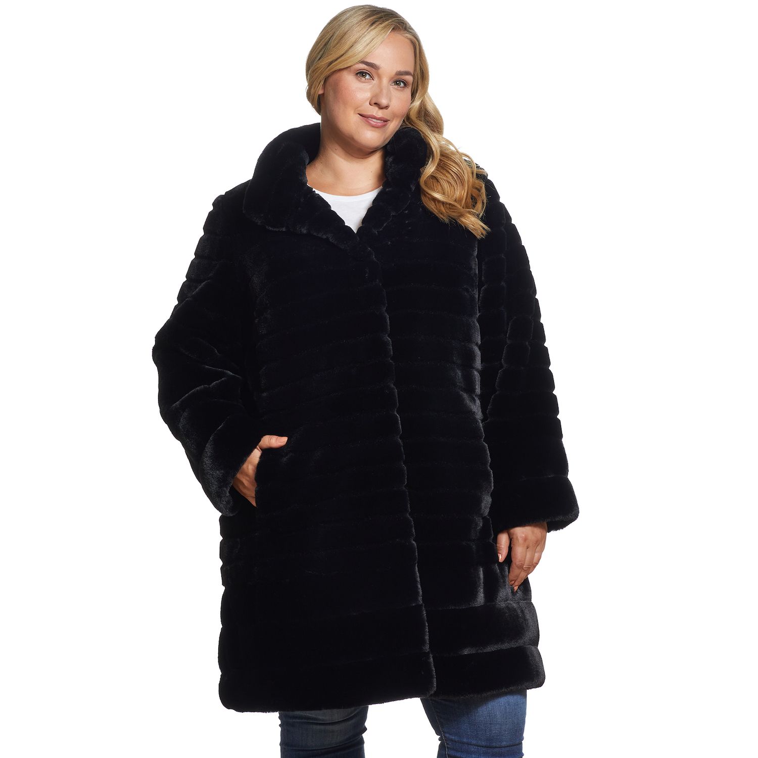 kohls black fur coat