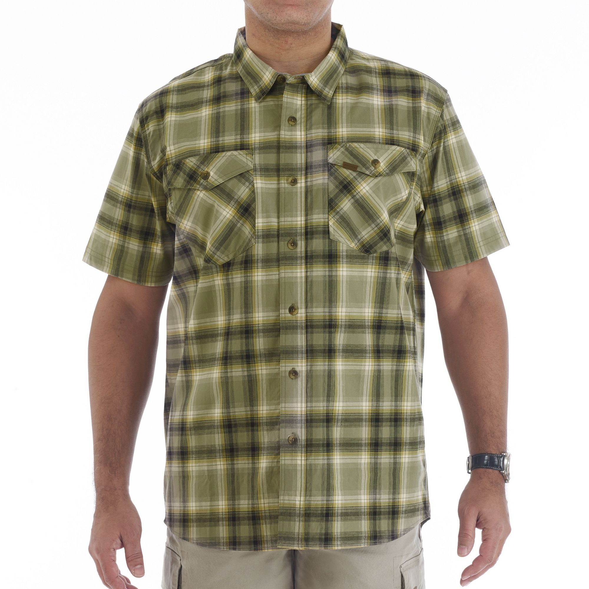 Mens Smiths Workwear Plaid Stretch Button-Down Shirt, Size: Medium, New G