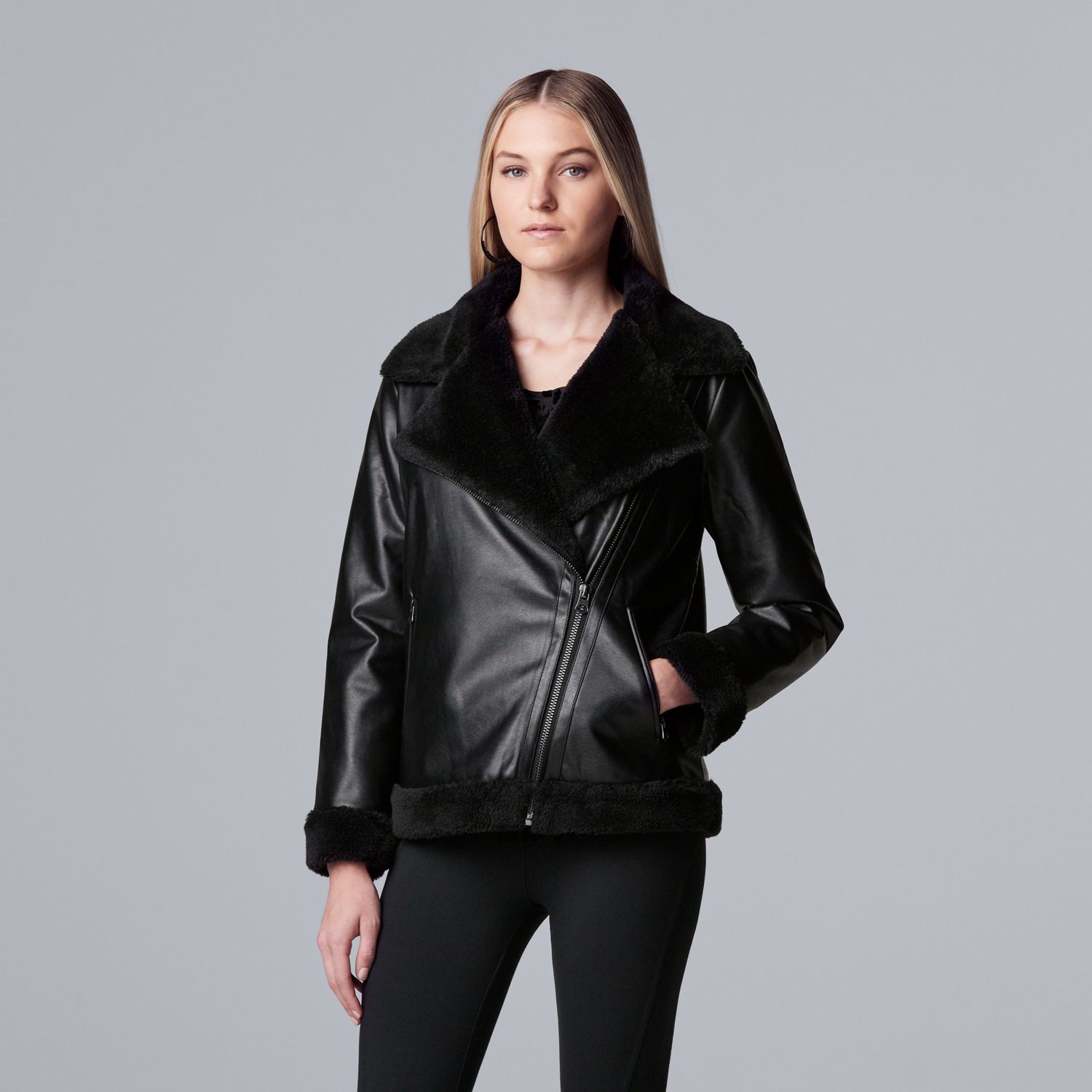 kohls black leather jacket