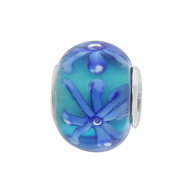 Individuality Beads Sterling Silver Glass Floral Bead, Womens, Blue