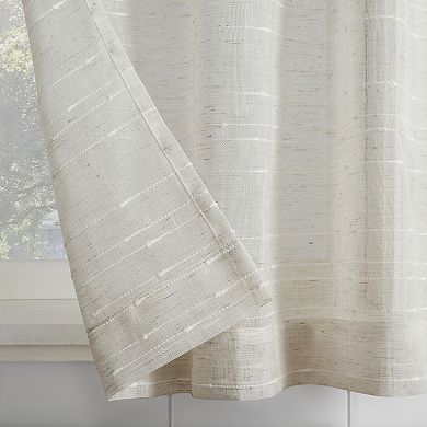 Clean Window Textured Slub Stripe Anti-Dust Linen Blend Sheer Cafe Curtain Valance