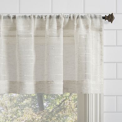 Clean Window Textured Slub Stripe Anti-Dust Linen Blend Sheer Cafe Curtain Valance