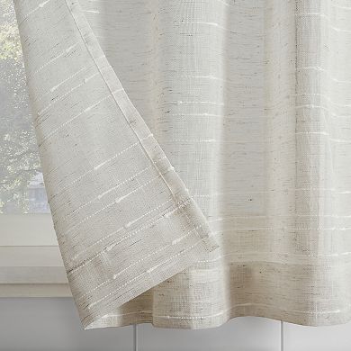 Clean Window Textured Slub Stripe Anti-Dust Linen Blend Sheer Cafe Curtain Pair