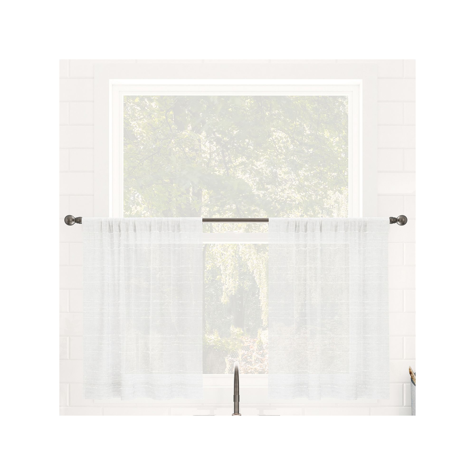 Clean Window Textured Slub Stripe Anti-Dust Linen Blend Sheer Cafe Curtain 