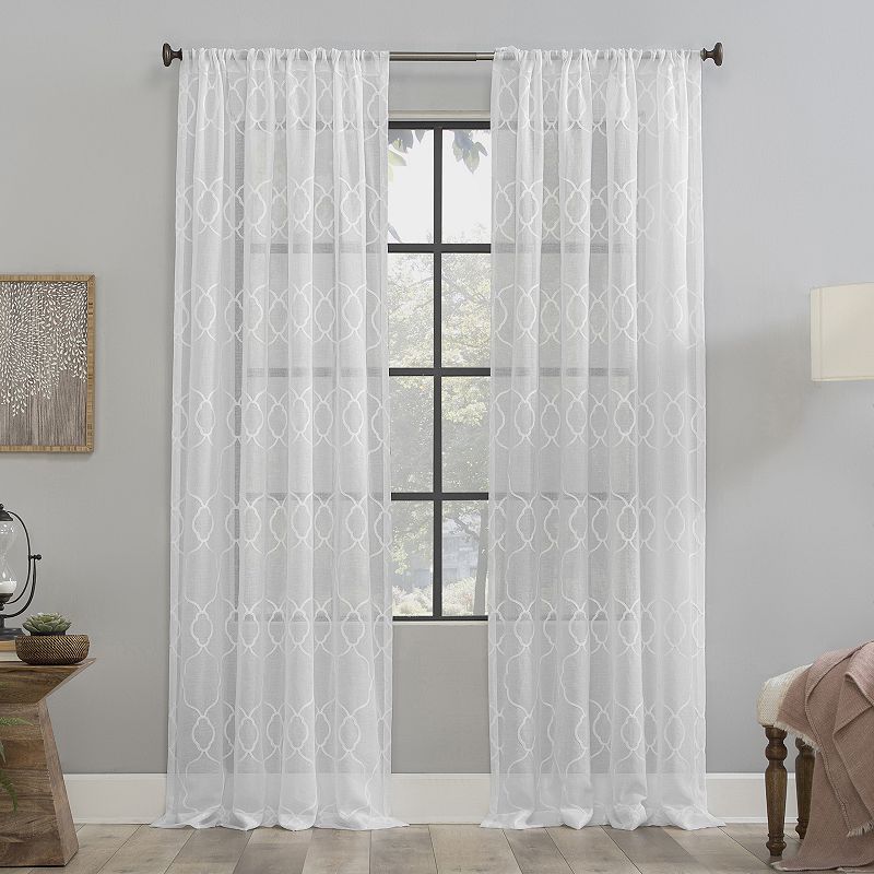 Clean Window Embroidered Trellis Dust Resistant Sheer Curtain Panel, 50" x 84"