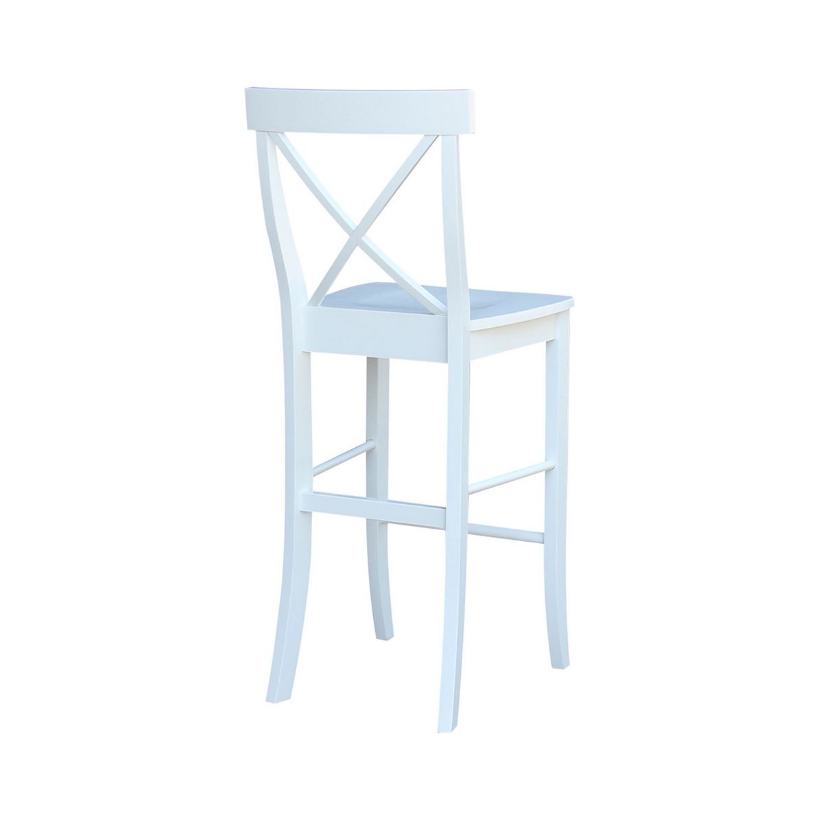International Concepts X-Back bar stool angled view in white with light blue seat
