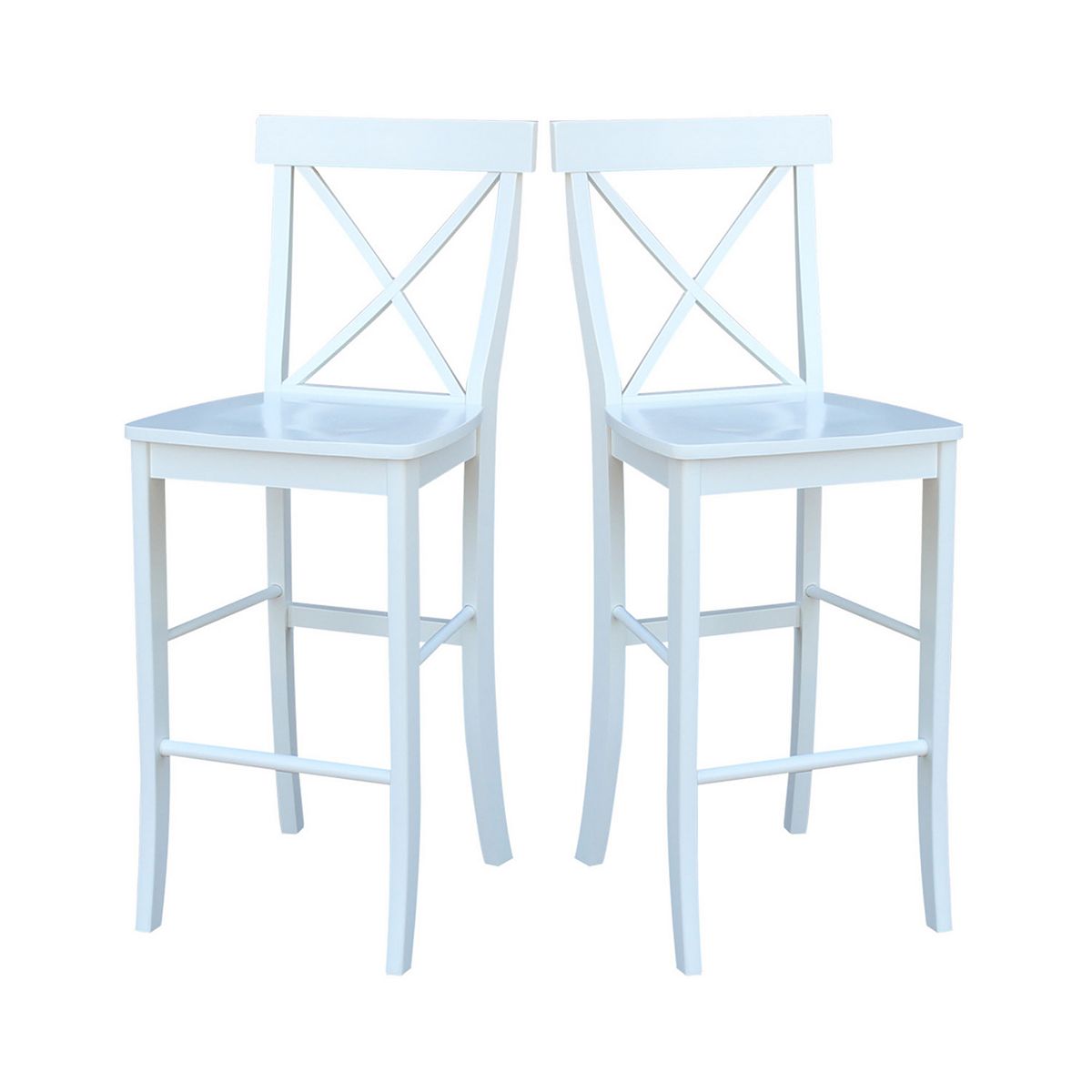 Two International Concepts X-Back bar stools side by side in white